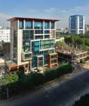 The Arora tower with the DLF Square building in the background at Gurgaon