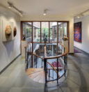 Views showing the courtyard and spiral staircase at the Kubba residence New Delhi