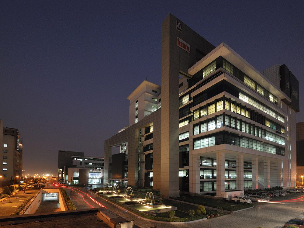 Dusk view at Tech Boulevard in Noida designed by Design and Development at Noida