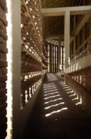 A ramp with trellised brickwork at a hostel designed by Siddhartha Mitra