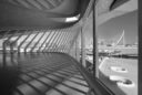 Looking out from the lobby of the Arts Palace onto the City of Arts and Sciences by Santiago Calatrava