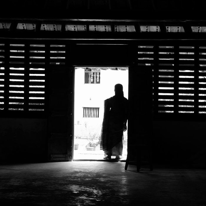 Looking out into the courtyard at the Padmanabhapuram Palace, India