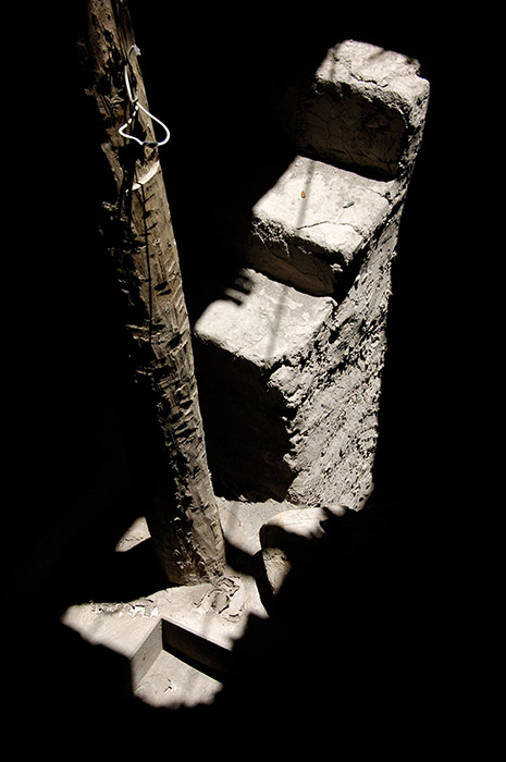 A stark play of light and shadow inside a monastery in Ladakh, India