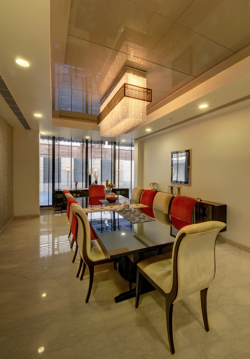 Dining Room interiors of a residence designed at executed by Kulmeet Shangari of ACPL