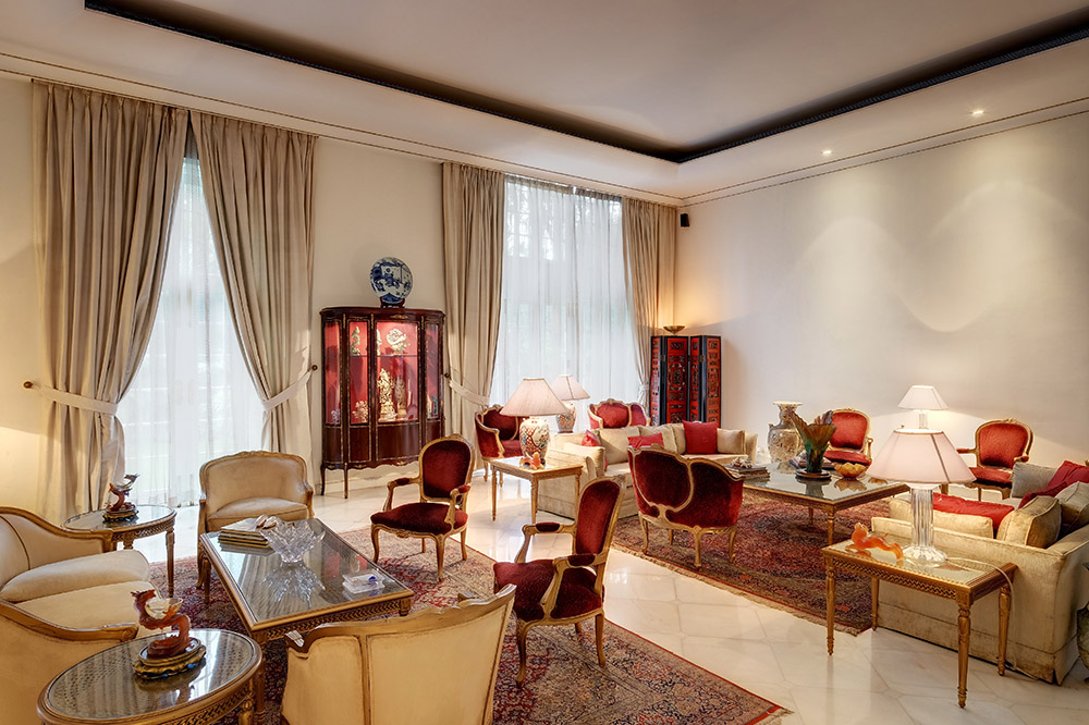 Interiors of a living room at residence at Shantiniketan, New Delhi